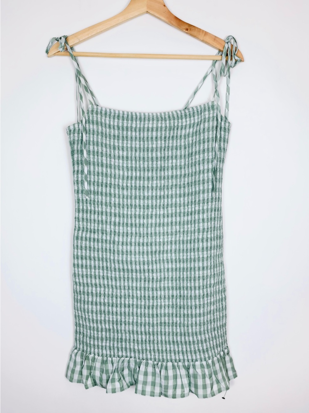 Reformation Gemini Mini Dress Smocked Ruffle Gingham Bodycon Large - Picture 4 of 10